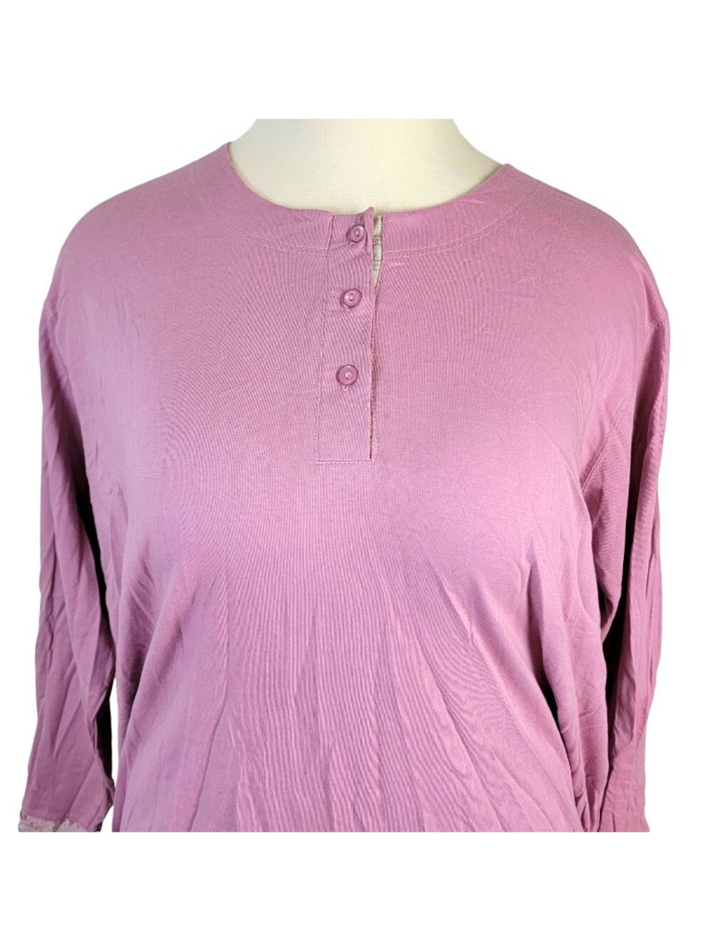 Vintage 90s Henley Shirt Women Plus 3X Long Sleeve Tee Top Lace Button New Pink